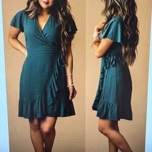 Elegant Teal Wrap Dress